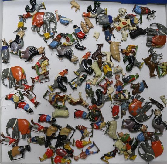 A large collection of painted lead animals